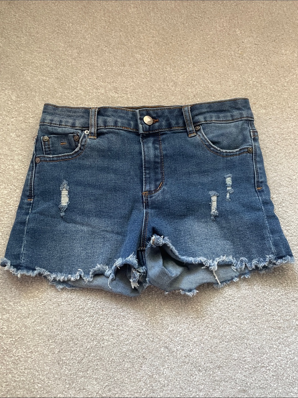 Tractr Dark Blue Distressed Frayed Hem Denim Shorts
